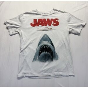 Jaws Movie Graphic T-Shirt Youth Large White Classic Shark Film Tee